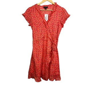 NEW Jessica Simpson Boho Emberglow Mini Floral Sade Ruffle Wrap Dress Medium - Picture 1 of 8