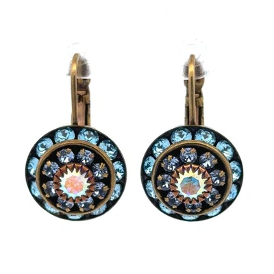 Pendientes Liz Palacios Latón Antiguo Tono Azul Cristal Swarovski Gota Palanca Foto 1 de 4