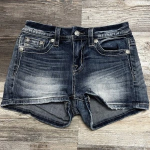 Miss Me Los Angeles Dark Wash Blue Womens 25 Curvy Stretch Bedazzled Shorts - Picture 1 of 13