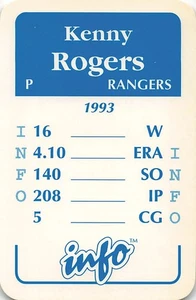 Kenny Rogers 1994 INFO BASEBALL Spielkarte - Texas Rangers - Bild 1 von 2