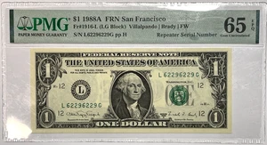 Número de serie repetidor 1988A $1 PMG 65 EPQ 62296229 números de lujo San Francisco - Imagen 1 de 11