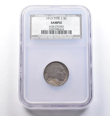 1913 Indian Head Buffalo Nickel Type 1 Sample Acid Etched NCS NGC *9145 - Image 1 of 3