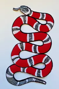 3pc Lot Coral Snake Patch Red Embroidered Iron on Designer Style 7 3/4"X 4.5" - Picture 1 of 2