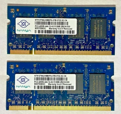 Nanya 2 X 512MB (TOT: 1GB) 2Rx16 PC2-4200S Labtop Memory RAM NT512T64UH8A0FN-37B - Image 1 of 4