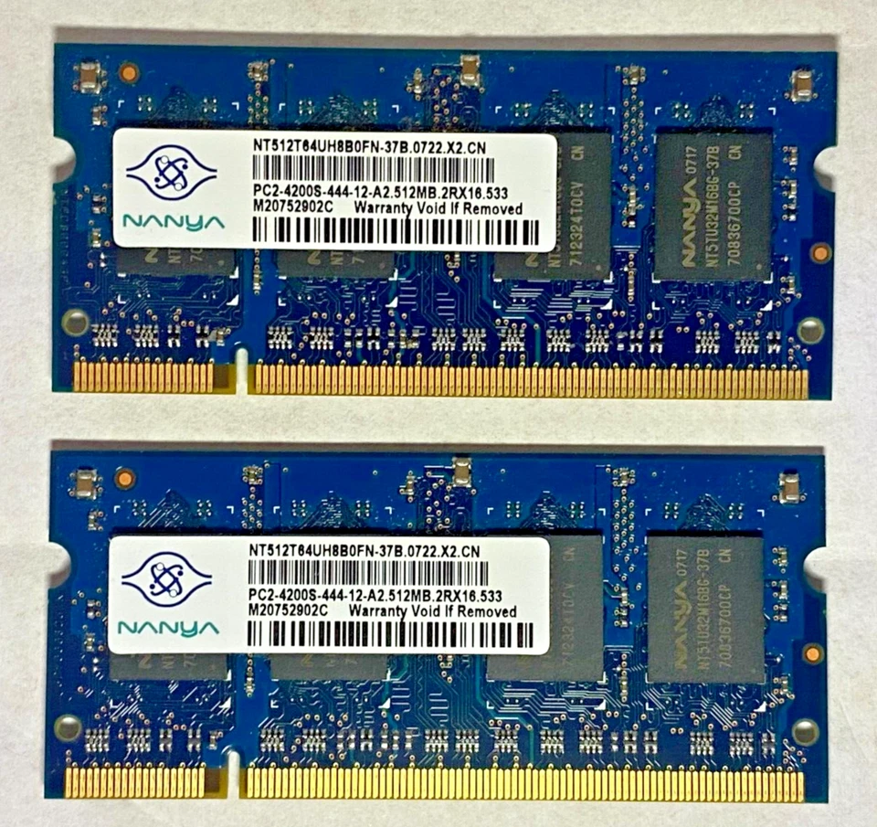 Nanya 2 X 512MB (TOT: 1GB) 2Rx16 PC2-4200S Labtop Memory RAM NT512T64UH8A0FN-37B - Image 1 of 4