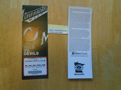 Jamie Langenbrunner  1st NHL Hat Trick Ticket  New Jersey Devils Cover