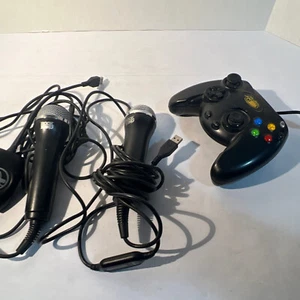 XBOX Mad-Catz Wired Controller Model #4516 + Two Rock Band Logitech Microphones - Picture 1 of 13
