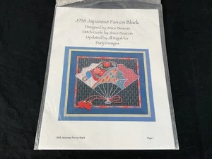 Jill Rigoli for Danji Designs JAPANESE FAN ON BLACK Needlepoint Canvas/Guide *88 - Picture 1 of 5