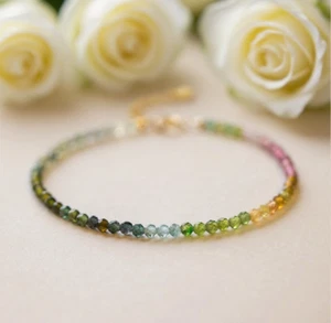 Rainbow Tourmaline 2mm Faceted Bracelet Rainbow Gemstone Dainty Minimalist Gift - Picture 1 of 6