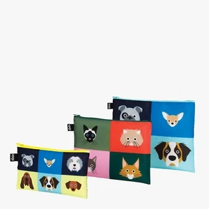 LOQI Stephen Cheetham Dogs & Cats Zip Pockets Travel Zipper Organizers -set of 3 - Picture 1 of 4