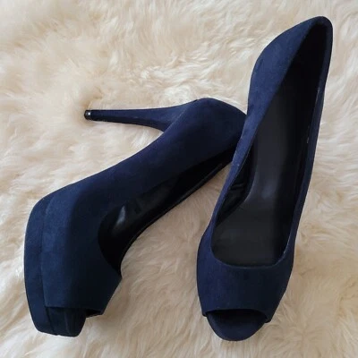 Plataforma de camurça Zara salto ultra alto sapatos Stilleto tamanho 38 (7.5) azul marinho - Imagem 1 de 4