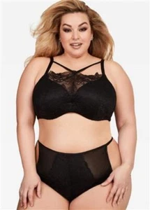 NEW Ashley Stewart 1X Strappy Lace Mesh Back Underwire Bralette AS5806 Blk 99117 - Picture 1 of 2