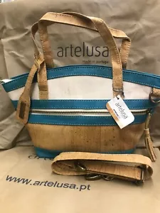 Artelusa 100% Natural Vegan Blue White Cork Beige Shoulder Bag - Picture 1 of 5