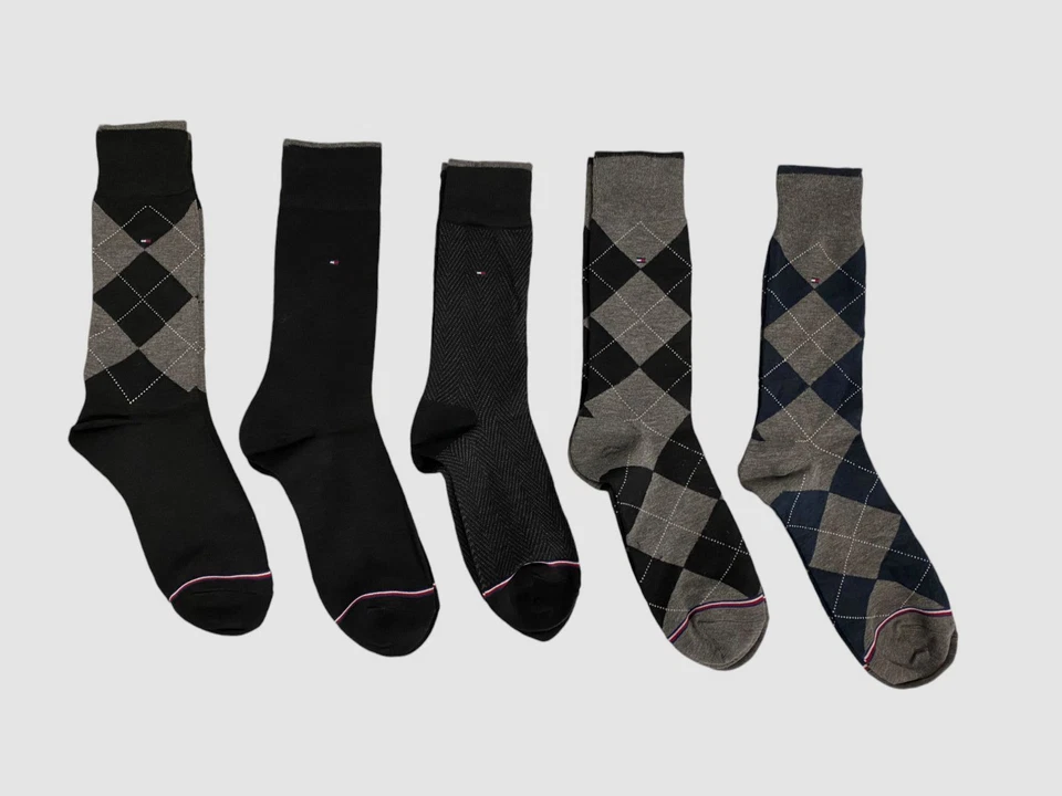 Tommy Hilfiger мужчин 5 пара упаковка черный синий Argyle платье носки обуви размер 7-12 - Изображение 1 из 1