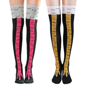 5 Pairs Chicken Socks Long Cartoon Leg Funny Stockings Feet Cotton Knee Thigh UK - Picture 1 of 10