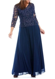 Soulmates Navy Blue Gown Plus Size 3X (US 18) Soutache Lace Bodice Dress $298 - Picture 1 of 6