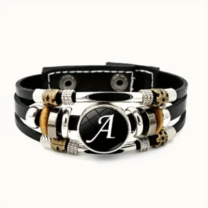 1pc Multilayer Braided Bangle Punk Style "A" Bangle Leather Bracelets for Men - Picture 1 of 2