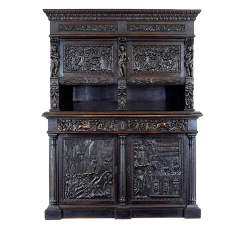 LARGE 19TH CENTURY FLEMISH CARVED OAK CABINET Cover