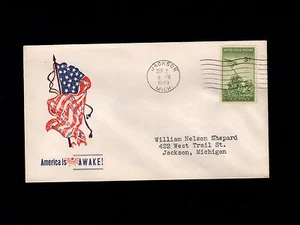 WWII Patriotic Flag America Awake VJ DAY Jackson MI Sep 2 1945 Cover 5o - Picture 1 of 1