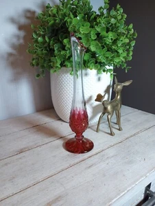 Mid Century Atomic Swung Sangria bud vase Red pedestal Rainbow art co hand blown - Picture 1 of 8