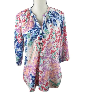Blusa boho grande Yumi Kim para mujer blanca floral manga corbata tropical ligera Foto 1 de 4