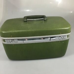 Samsonite Horizon Avocado Green Hard Shell Makeup Train Case w Tray Vintage
