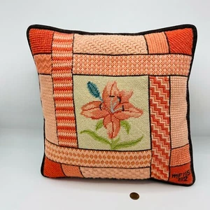 Cuscino vintage geometrico punto ago quadrato 13" rosa petit point fiore floreale - Foto 1 di 7