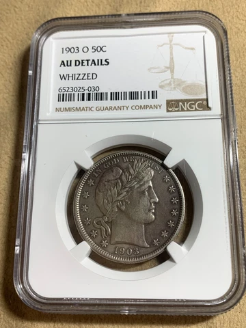 1903 O Barber Silver Half Dollar 50c NGC AU Details Whizzed Cover