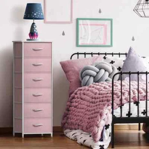 Pink 6 Drawer 15.75 in Wide Chest of Drawers, Tall Dresser with Steel Frame, Woo - Picture 1 of 8