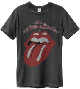 Rolling Stones - Vintage Tongue Amplified Vintage Charcoal T Shirt - Picture 1 of 1