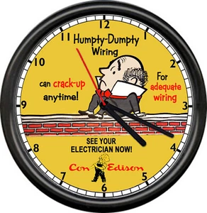 Con Edison Electric Company Retro Humpty Dumpty Electrician NYC Sign Wall Clock - Picture 1 of 1
