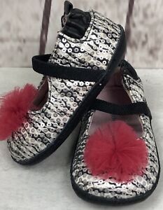 Robeez Baby Girls Black White Silver Zebra Mary Jane Shoes Sz. 2 