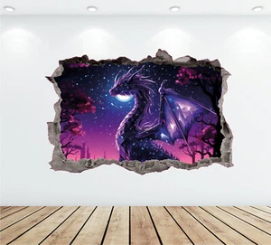 Dragon Wall Decal Smashed 3D Graphic Mystical Purple Dragon Sticker Poster KW50 - Picture 1 of 4