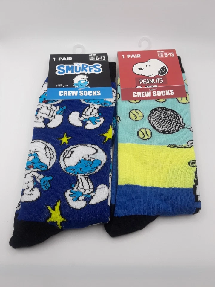 Smurfs Cartoon Movie Crew Socks Adult Teen Men 6-12 Novelty Blue #13424