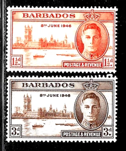 HICK GIRL-OLD MINT BARBADOS SC#207-08 1945-46 PEACE ISSUE X5175 - Picture 1 of 2