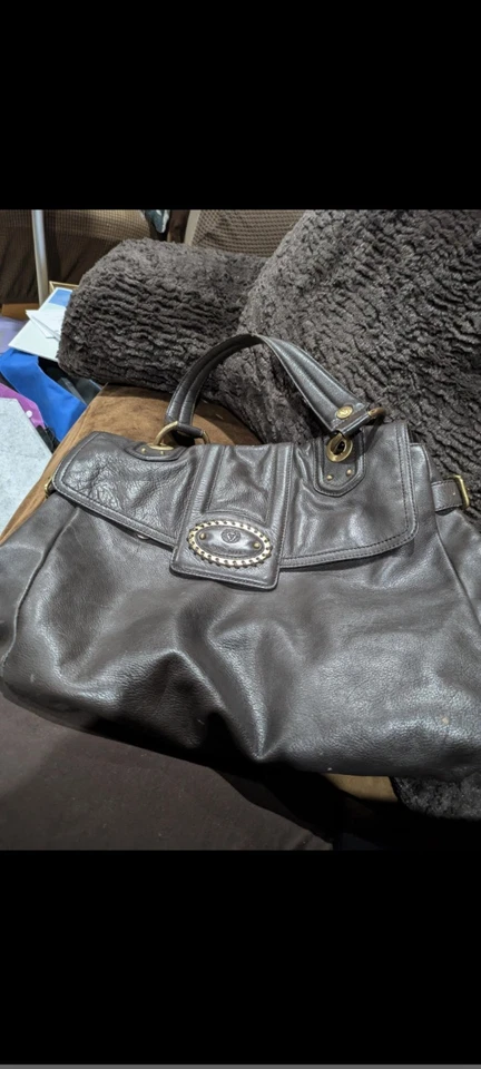 BOLSO DE MANO GRANDE DE CUERO NEGRO FLEXIBLE SUAVE vintage ANNE KLEIN ♡ en muy buen estado Foto 1 de 4