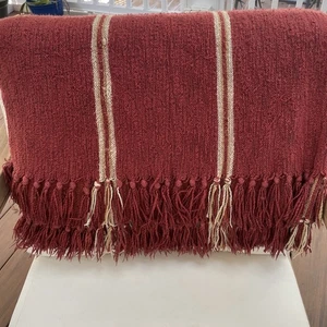 Woolrich Acrylic Polyester Fringed Throw Blanket Terracotta Stripe 54" x 48" - Picture 1 of 8