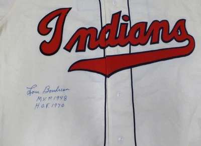 Cleveland Indians Lou Boudreau Auto Cream Auth Mitchell Ness Jersey MVP HOF JSA - Image 1 of 4
