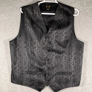 VTG Scully Floral Jacquard Formal Vest Mens XLT Tall Button Up Wedding Tuxedo - Picture 1 of 13