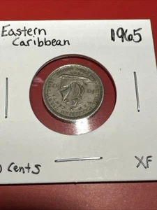 1965 Eastern Caribbean 10 Cents Coin XF - Vintage - RARE - Combine Ship - Bin 3 - Picture 1 of 7