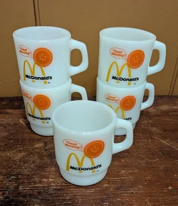 LOTE de 5 tazas de café "Buenos días" McDonalds de colección años 70 Anchor Hocking Fire King - Imagen 1 de 8