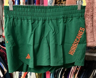 Adidas University of Miami Hurricanes Mujer’s Talla Mediana Running Shorts Verde Foto 1 de 4