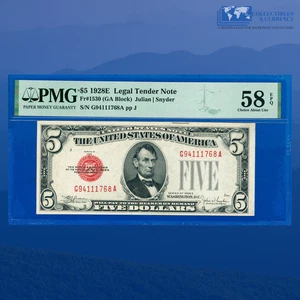Fr.1530 1928E $5 Five Dollars Legal Tender Note, G/A Block, PMG AU 58 EPQ #11768 - Picture 1 of 3