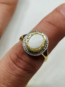 TJC gilded silver,natural opal and diamonds ring UK size M new with tag - Picture 1 of 7