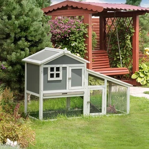 PawHut Rabbit Hutch, Guinea Pig Cage 2 Tier w/ Sunlight Roof & Tray, Grey - Picture 1 of 11
