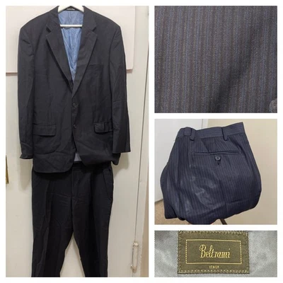 Traje de Lana Italiano Beltrami Super 120s Rayas Azul Marino 2 Botones 40R 2btn Rayas Foto 1 de 4