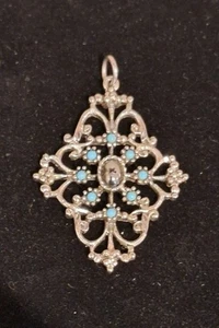 VINTAGE AVON FAUX TÜRKIS, HEMITIT SILBER PLATTE ANHÄNGER HALSKETTE "Mirabella" - Bild 1 von 3