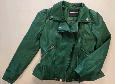 Girls 10/12 Urban Republic Green Faux Leather Motorcycle Jacket - Image 1 of 4