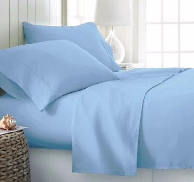 Breathable 7 PC Bedding Set Egyptian Cotton All Size 800 TC Sky Blue Solid - Image 1 of 4
