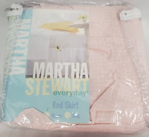vtg Martha Stewart Everyday Bed Skirt Queen Pink Grid White Checked - Picture 1 of 5